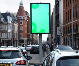 Pikaso texttoimage A LED outdoor screen on a pole in the middle of a
