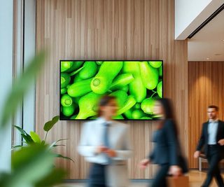 Pikaso texttoimage An indoor LED screen mounted on a wall in the lobb